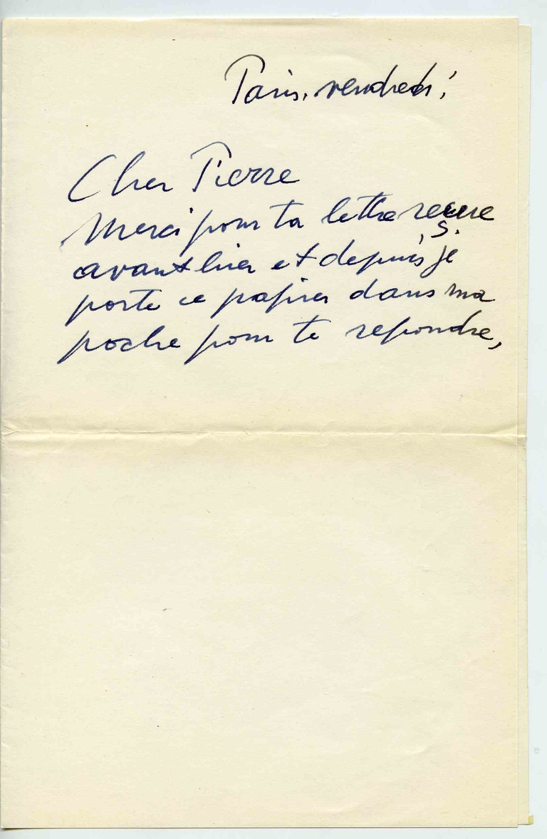 Fondation Giacometti -  Alberto Giacometti, Lettre inachevée à Pierre Matisse, estimé 1957, 2003-5038 