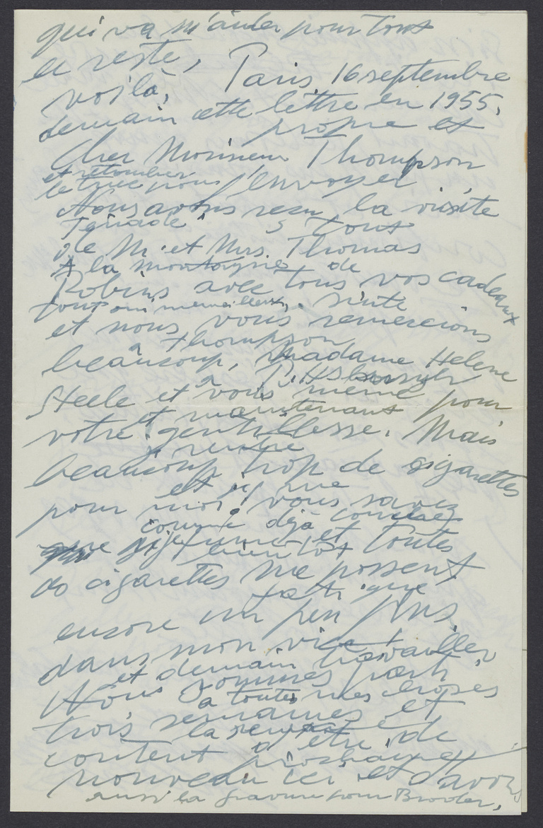 Fondation Giacometti -  Lettre de Alberto Giacometti à G. David Thompson, 1955, 2003-7497