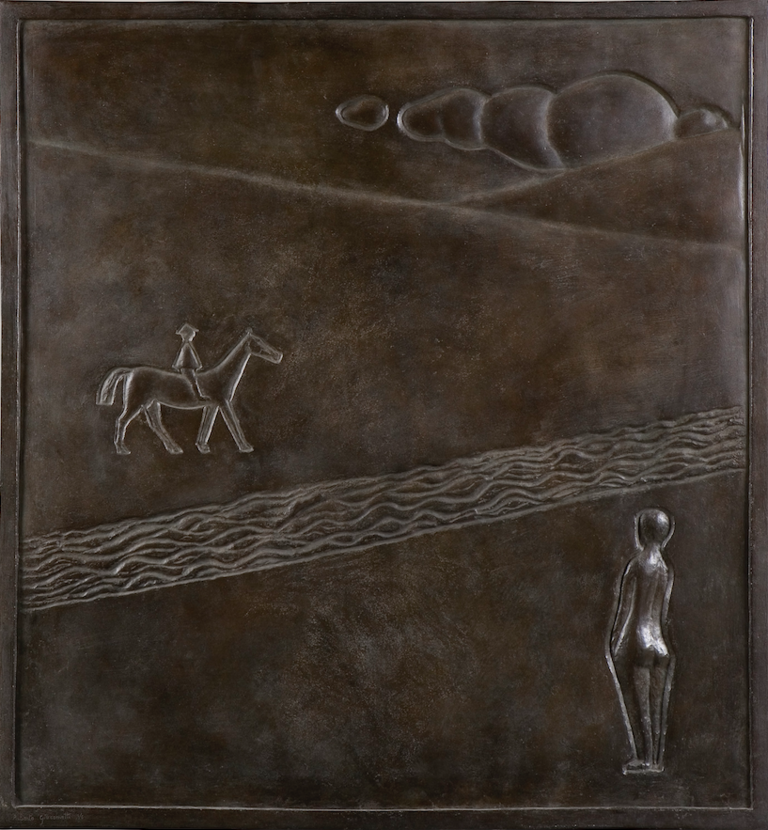 Fondation Giacometti -  Femme nue et cavalier dans un paysage, bas-relief, bronze, vers 1931-1932, 107,50 x 100, 30 cm, coll.Fondation Giacometti, Paris.1994-0184