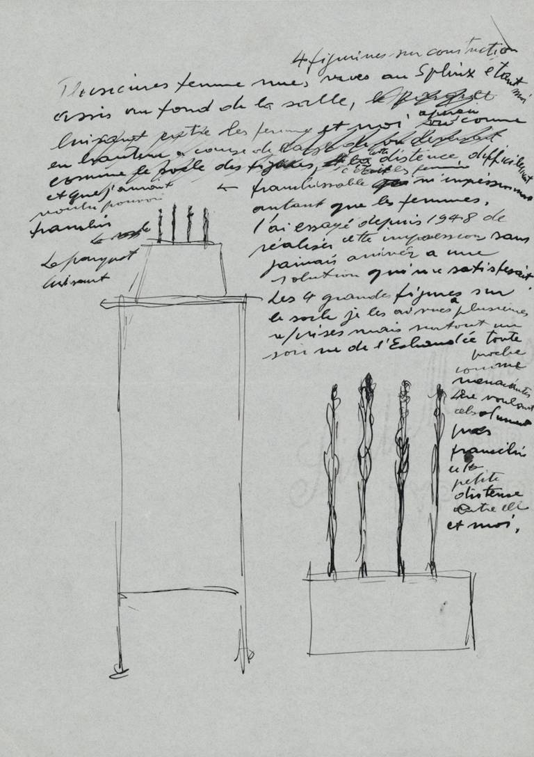 Fondation Giacometti -  Alberto Giacometti, Texte préparatoire à la lettre à Pierre Matisse, 1950, plume et encre sur papier, 29,7 x 21 cm