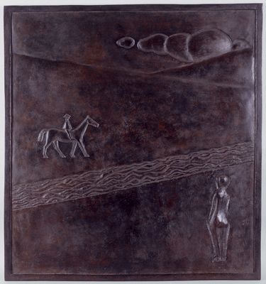 Fondation Giacometti -  [Femme nue et cavalier dans un paysage, bas-relief]
