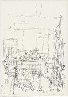 Fondation Giacometti -  [Sculptures sur la grande table de l'atelier à Stampa]