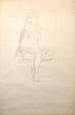 Fondation Giacometti -  [Femme nue debout] (recto) / [Femme nue assise sur un coussin les mains jointes] (verso)