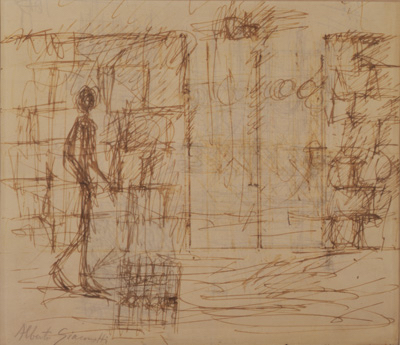 Fondation Giacometti -  [Wall and gate with figure] (recto) / [Study of gate] (verso)