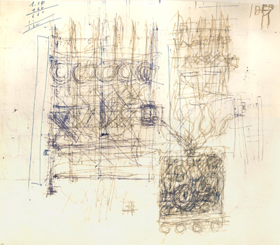 Fondation Giacometti -  [Mur et portail avec figure] (recto) / [Etudes de portail] (verso)