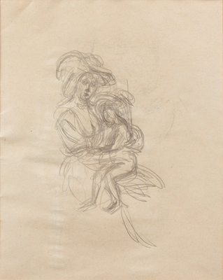 Fondation Giacometti -  [D'après deux statuettes d'Antiquité orientale] (recto) / [D'après Rubens : Hélène Fourment et son fils]