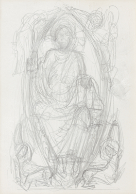 Fondation Giacometti -  [Tête d'homme et buste d'homme] (recto) / [Copie d'après : Christ in a mandorla at the Saint-Sernin Church in Toulouse] (verso)