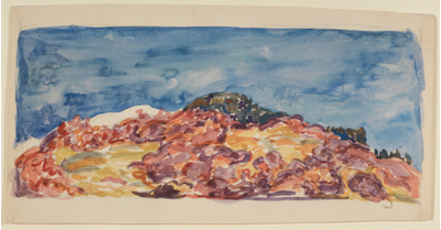 Fondation Giacometti -  [Paysage de montagnes (vue de l'Ochsenberg depuis Schiers)] (recto) / [dessin "Maturitas"] (verso)