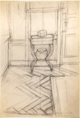 Fondation Giacometti -  Work Table in Stampa (recto) / Sketch of a Chair, Table and Papers (verso)