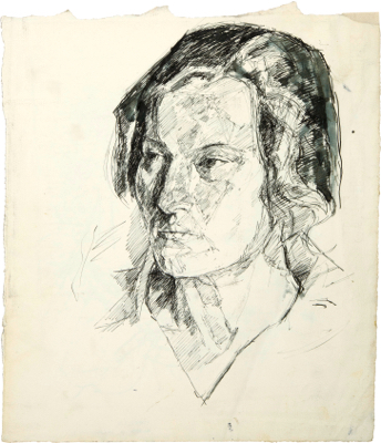 Fondation Giacometti -  Portrait d'Ottilia (recto) / Esquisse de copie d'après une crucifixion (verso)