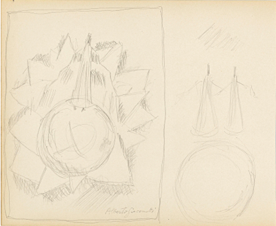 Fondation Giacometti -  La fée de sel (recto) / La main (verso), dessins pour l'Air de l'eau