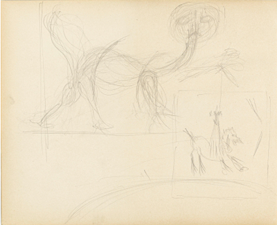 Fondation Giacometti -  La main (Recto) / Animal I et Le Chevalier de paille (Verso), dessins pour l'Air de l'eau