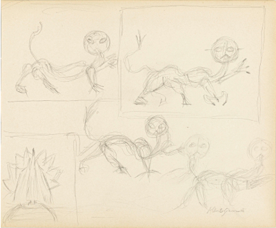 Fondation Giacometti -  L'animal I et La fée de sel (Recto) / La main (Verso), dessins pour L'Air de l'eau